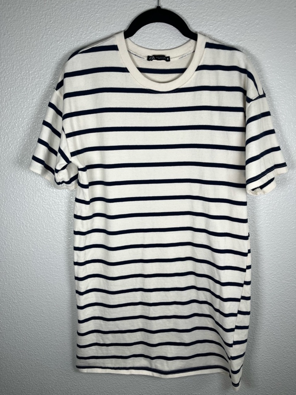 Zara Striped Cotton T-Shirt Dress with Navy Horizontal Stripes Women’s SM - Picture 2 of 8
